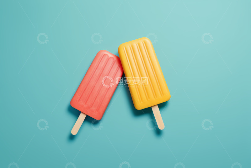 高清大图下载【趣麦麦图】蓝色背景上的双色冰棒