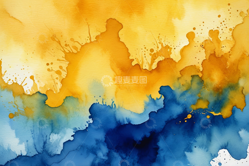 高清大图下载【趣麦麦图】黄蓝渐变水彩艺术背景
