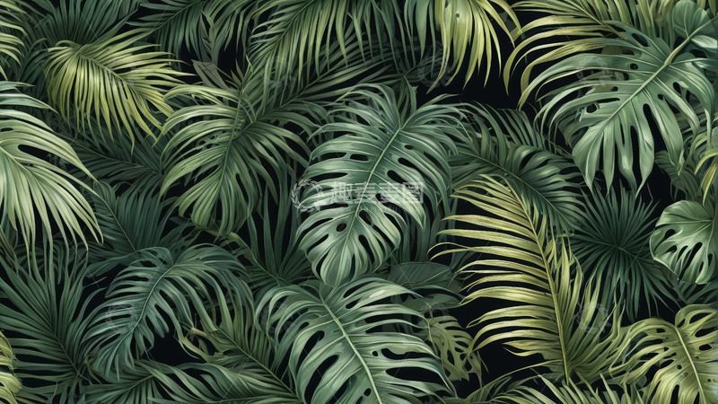 高清大图下载【趣麦麦图】热带植物叶片背景图案