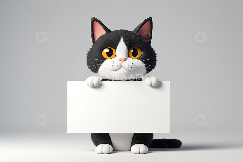 高清大图下载【趣麦麦图】卡通猫咪举空白标牌
