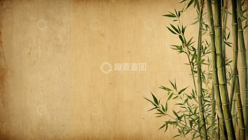 高清大图下载【趣麦麦图】复古背景旁的翠绿竹子