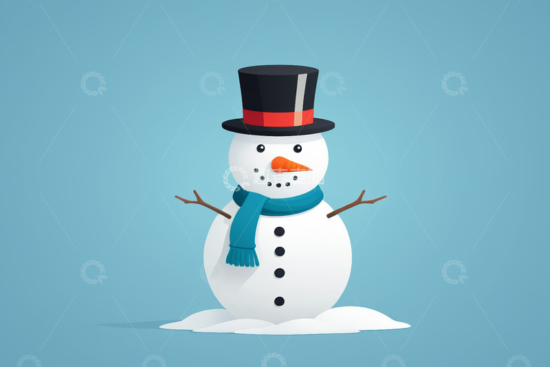 高清大图下载【趣麦麦图】戴礼帽围巾的卡通雪人