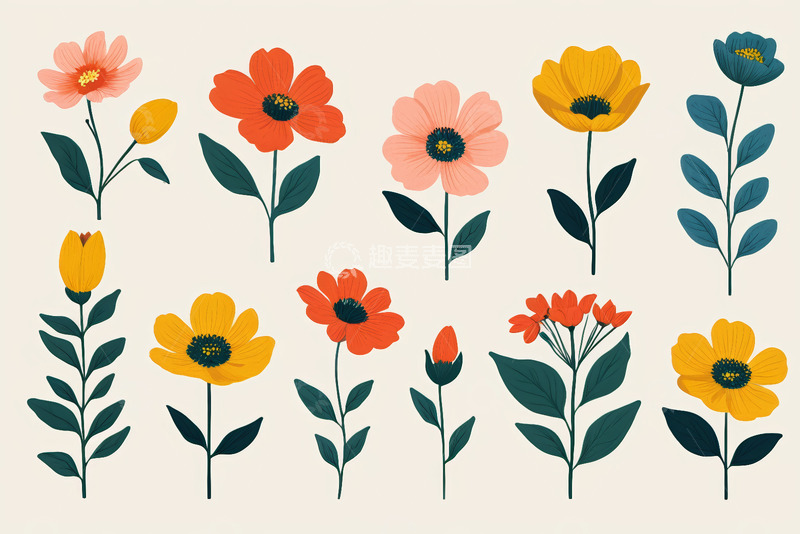 高清大图下载【趣麦麦图】多彩手绘花卉图案集合
