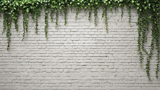 白砖墙绿植垂挂背景