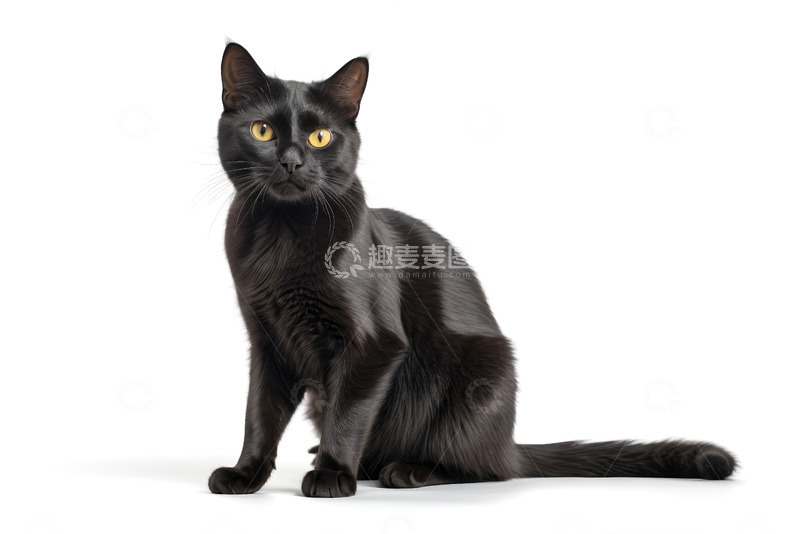 高清大图下载【趣麦麦图】黑色猫咪坐立特写