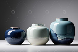 蓝白陶瓷花瓶静物展示