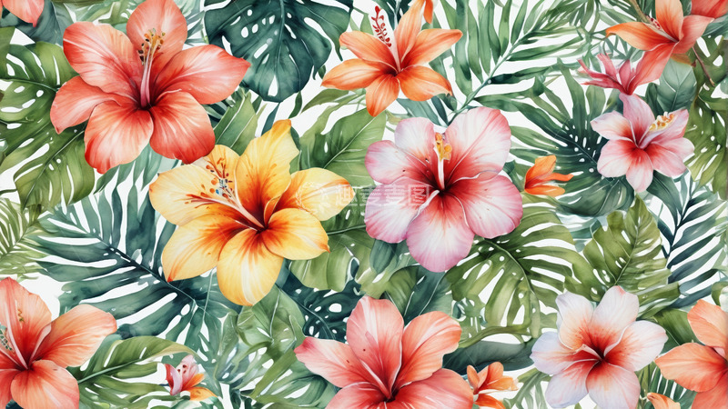 高清大图下载【趣麦麦图】热带花卉植物图案
