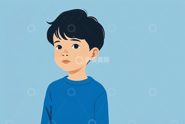 男孩蓝色上衣侧面肖像