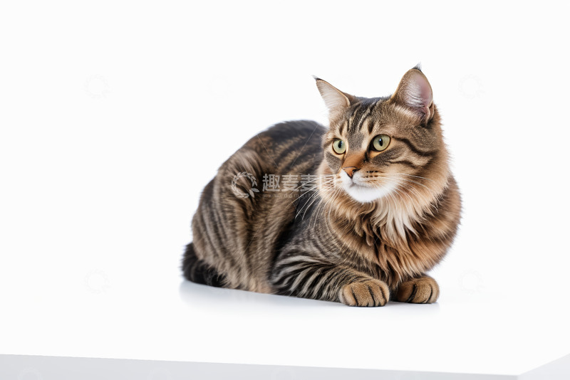 高清大图下载【趣麦麦图】趴着的条纹长毛猫