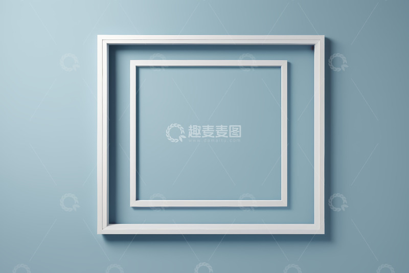 高清大图下载【趣麦麦图】浅蓝色背景双白色方形框架