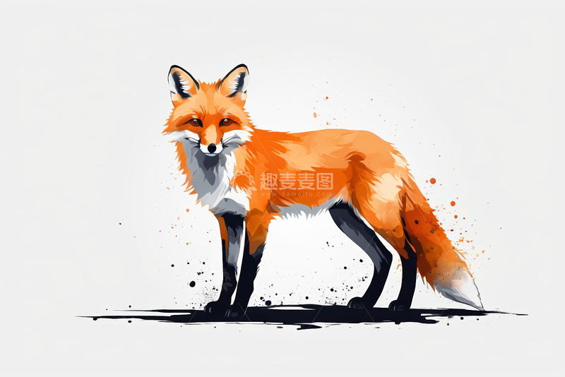 高清大图下载【趣麦麦图】站立的橙色狐狸插画素材