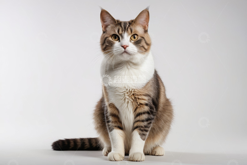 高清大图下载【趣麦麦图】坐姿端正的三色花纹猫咪