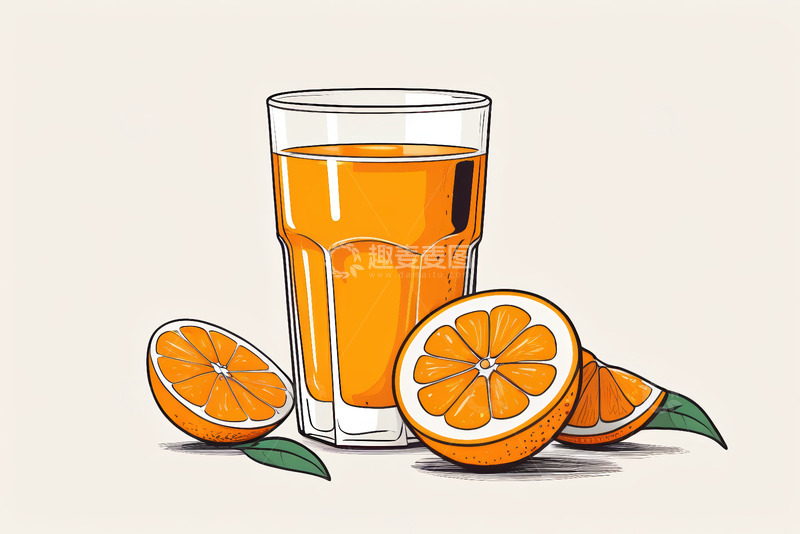 高清大图下载【趣麦麦图】玻璃杯装橙汁及切片橙子