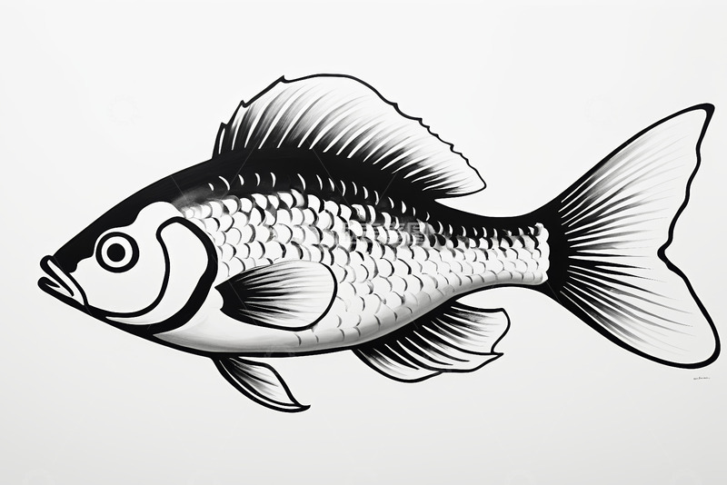 高清大图下载【趣麦麦图】黑白风格鱼类插画