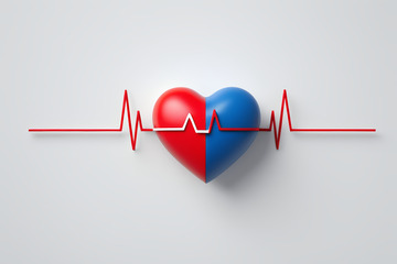 红蓝爱心与心电图图案