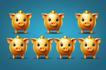 多只金色卡通小猪形象