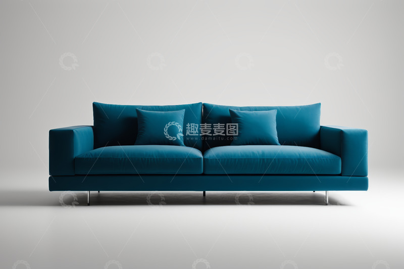高清大图下载【趣麦麦图】蓝色双人沙发带抱枕