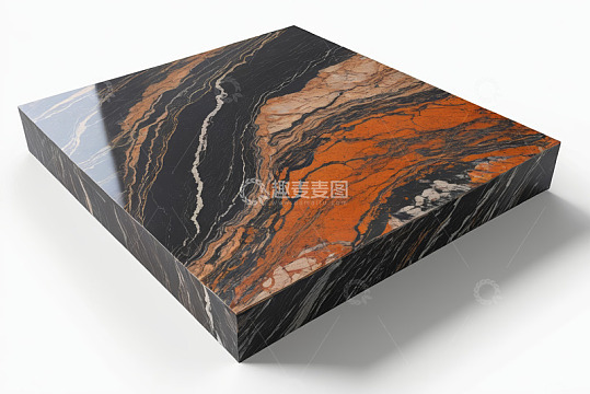 黑橙纹理大理石立方体