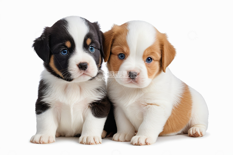 高清大图下载【趣麦麦图】两只可爱幼犬并排而坐