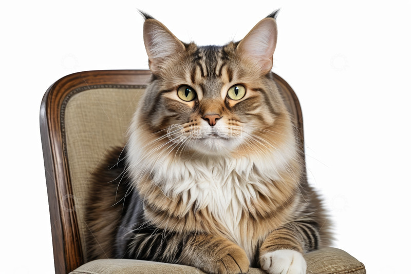 高清大图下载【趣麦麦图】长毛猫坐于椅子上特写