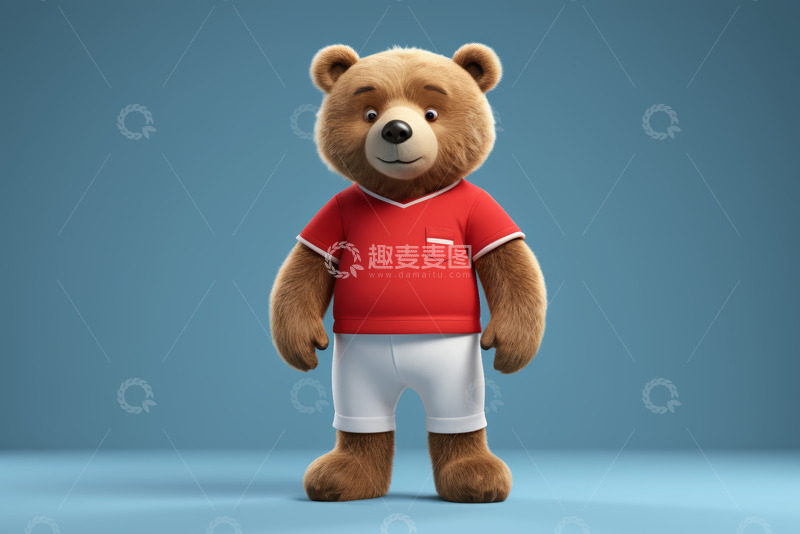 高清大图下载【趣麦麦图】卡通小熊穿红衣白裤形象