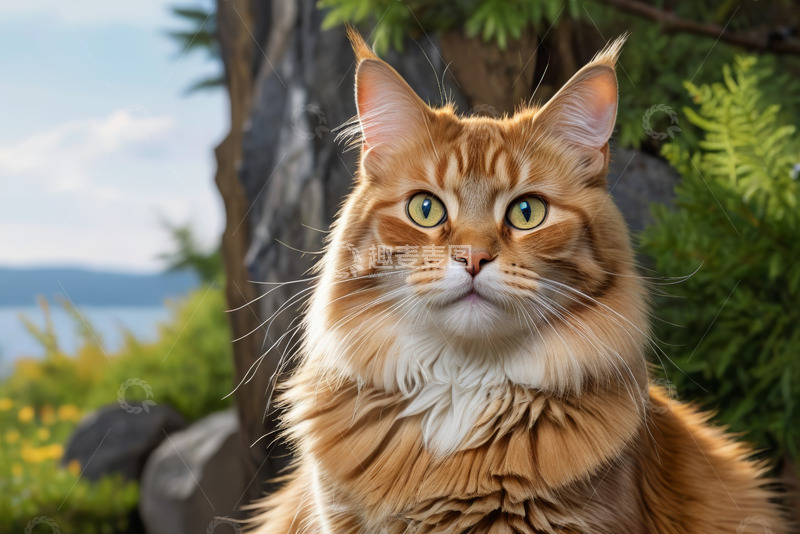 高清大图下载【趣麦麦图】户外的橘色缅因猫特写