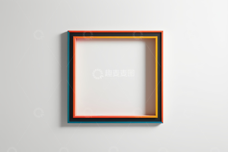 高清大图下载【趣麦麦图】彩色相框挂于白色背景墙面