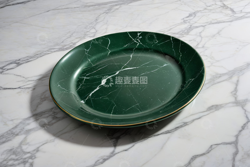 高清大图下载【趣麦麦图】大理石台面上的绿色花纹盘子