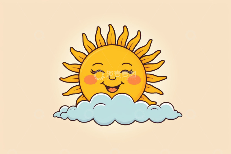 高清大图下载【趣麦麦图】卡通太阳与云朵形象插画