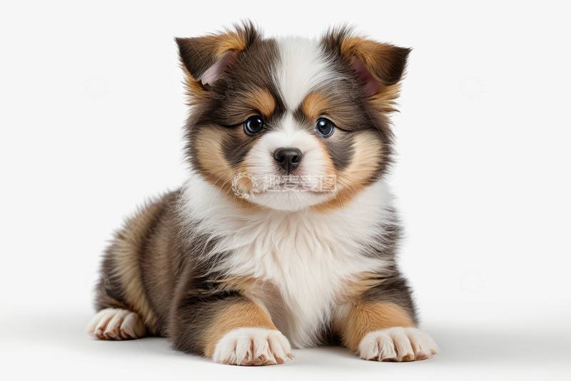 高清大图下载【趣麦麦图】三色小狗趴坐正面照