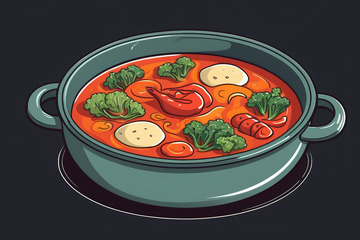 卡通风格锅中美食