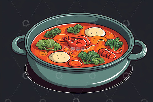 卡通风格锅中美食