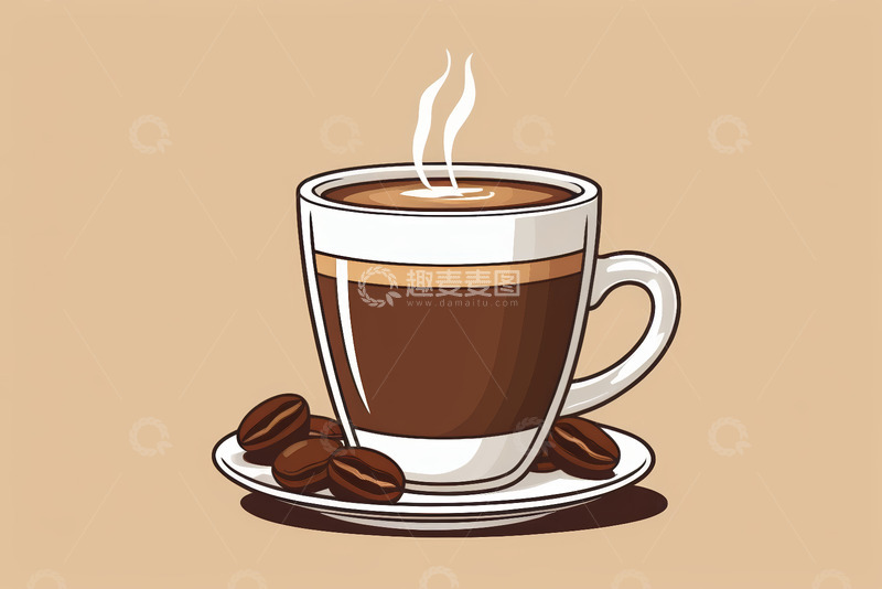 高清大图下载【趣麦麦图】卡通风格咖啡杯与咖啡豆