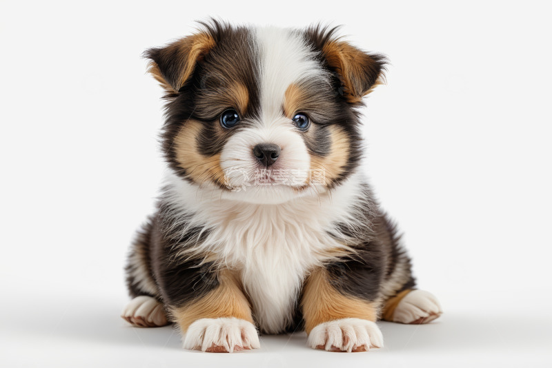 高清大图下载【趣麦麦图】三色可爱小狗正面坐立