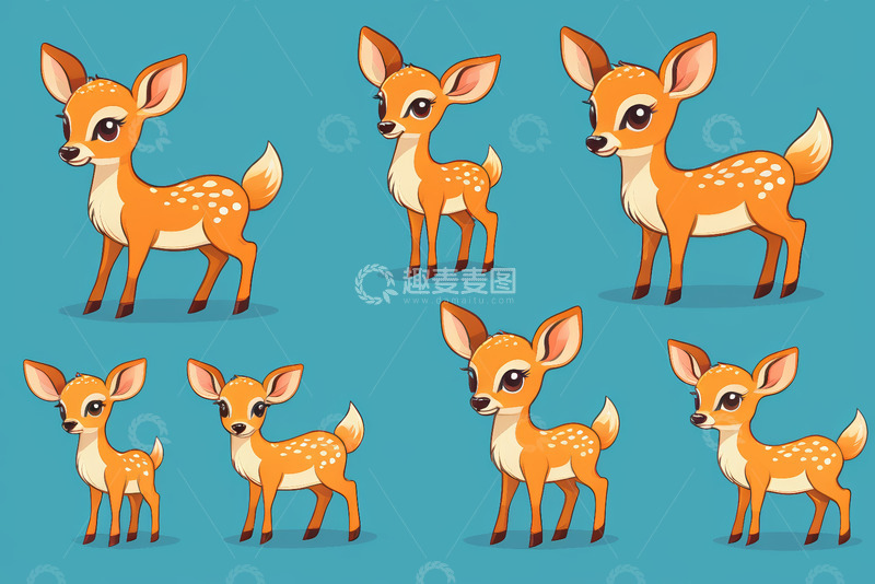 高清大图下载【趣麦麦图】卡通小鹿多角度插画素材