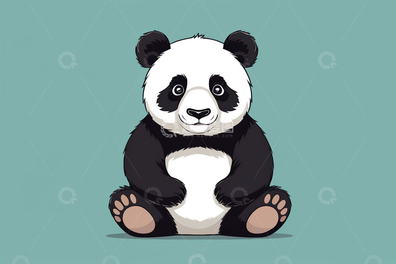 高清大图下载【趣麦麦图】坐姿卡通熊猫插画