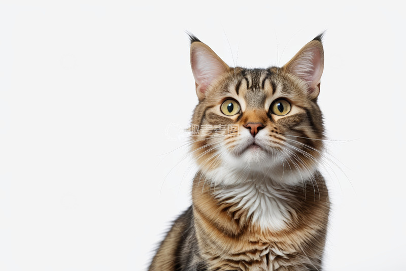 高清大图下载【趣麦麦图】长毛斑纹猫抬头特写