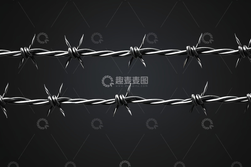 高清大图下载【趣麦麦图】黑色背景下的带刺铁丝网