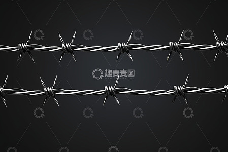 黑色背景下的带刺铁丝网