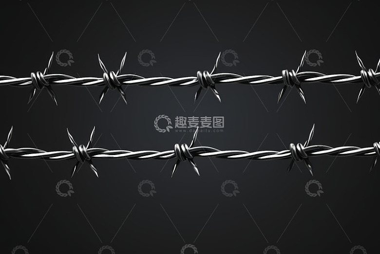 黑色背景下的带刺铁丝网