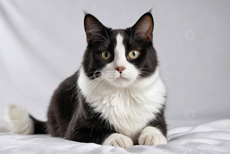 高清大图下载【趣麦麦图】黑白猫咪趴卧姿态特写