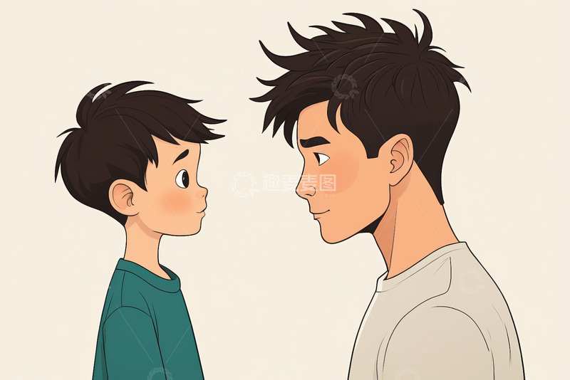高清大图下载【趣麦麦图】父子对视卡通插画