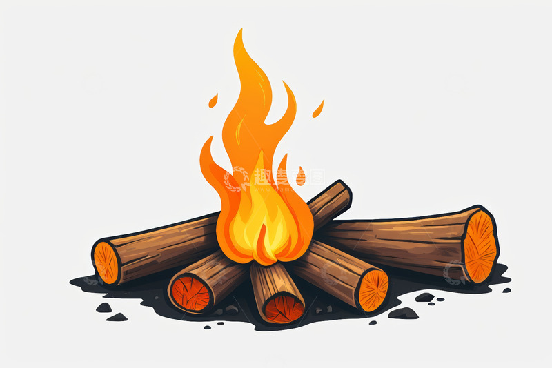 高清大图下载【趣麦麦图】动画风格篝火燃烧场景
