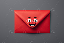 红色卡通表情信封素材