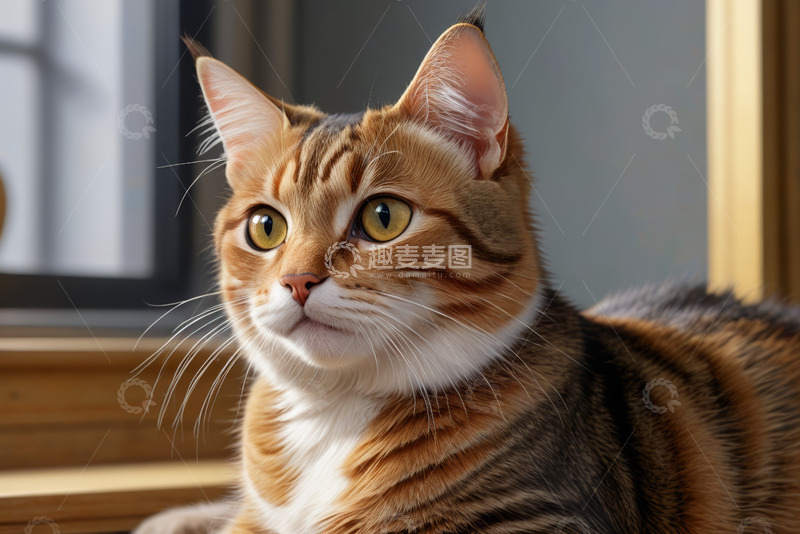 高清大图下载【趣麦麦图】室内棕色条纹猫咪特写