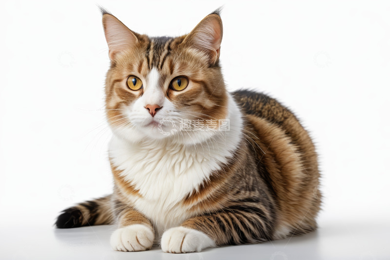 高清大图下载【趣麦麦图】长毛猫趴在白色背景前