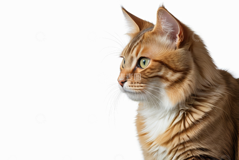 高清大图下载【趣麦麦图】侧面特写的长毛斑纹猫