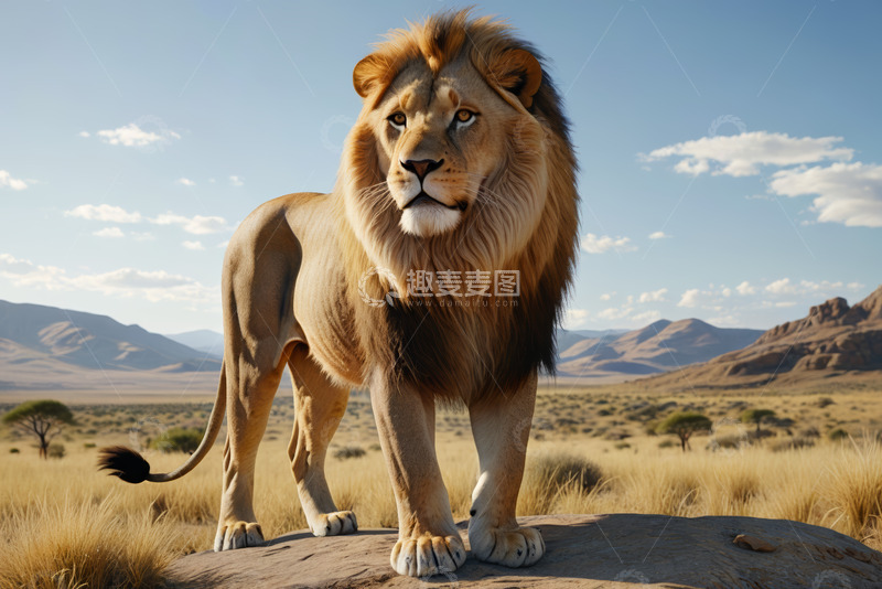 高清大图下载【趣麦麦图】草原上站立的雄狮