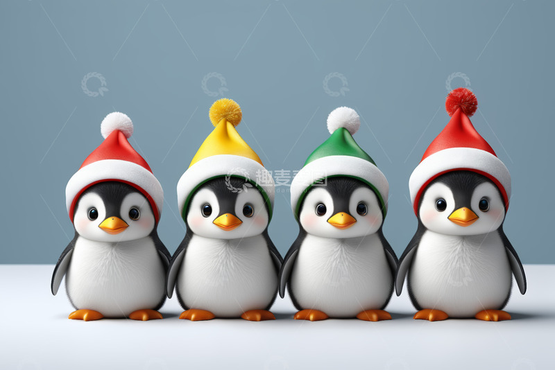高清大图下载【趣麦麦图】戴圣诞帽的卡通企鹅