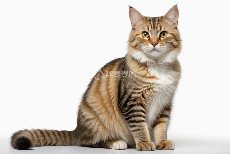 高清大图下载【趣麦麦图】坐着的长毛斑纹猫